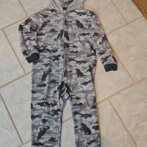 Kids Wolf Camo One Piece Pajama - Gray